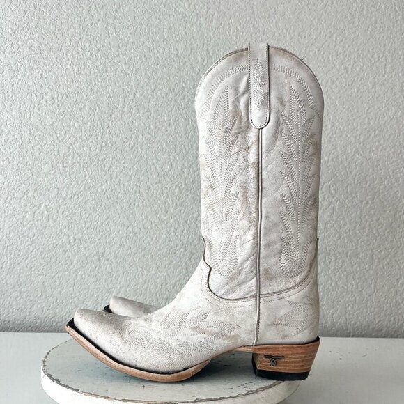Lane LEXINGTON Women Cowboy Boots 8.5 White Leather Western Cowgirl Mid Calf - Picture 5 of 14